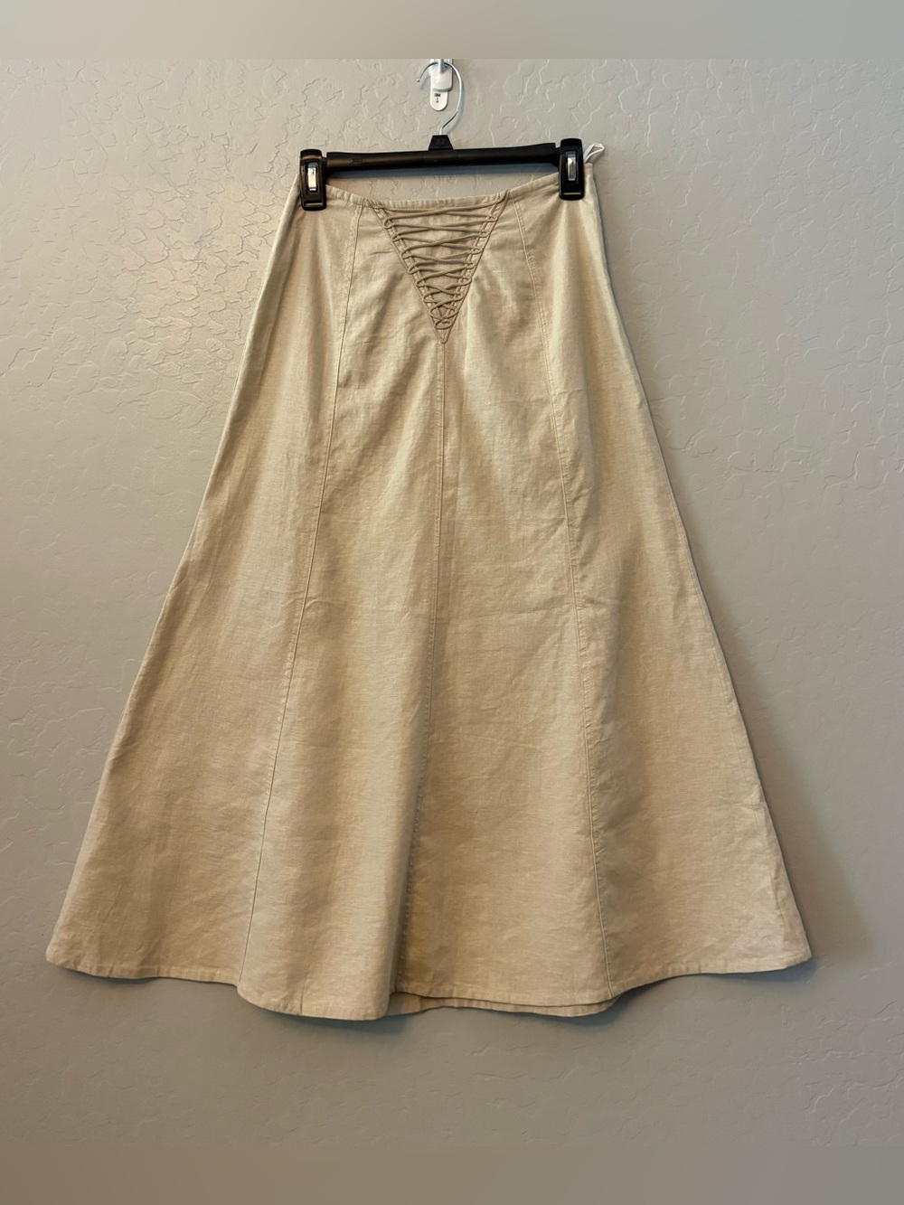 Tara Vao linen blend beige maxi skirt with lace up corset detail size 1 XS